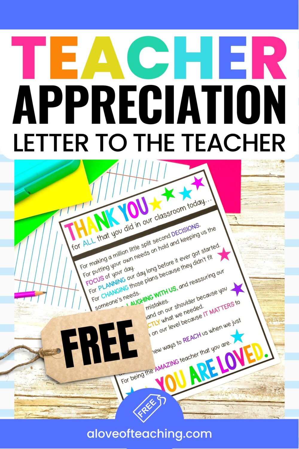Teacher Appreciation: A FREE LETTER to the Teacher