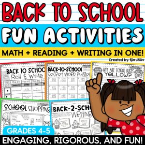 Back to School Activities 4th 5th Grade First Week of School Beginning of Year