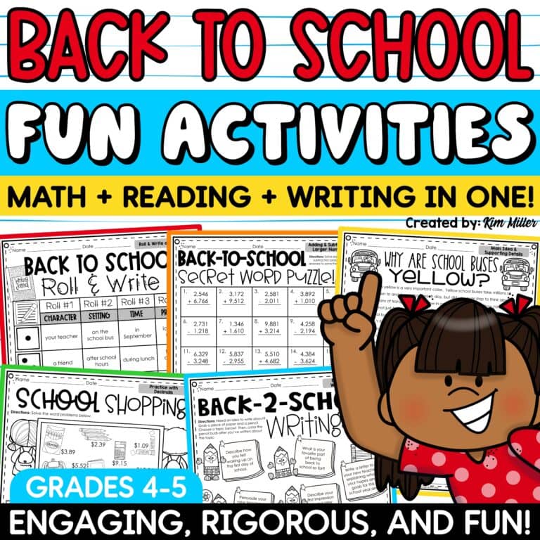 Back to School Activities 4th 5th Grade First Week of School Beginning of Year