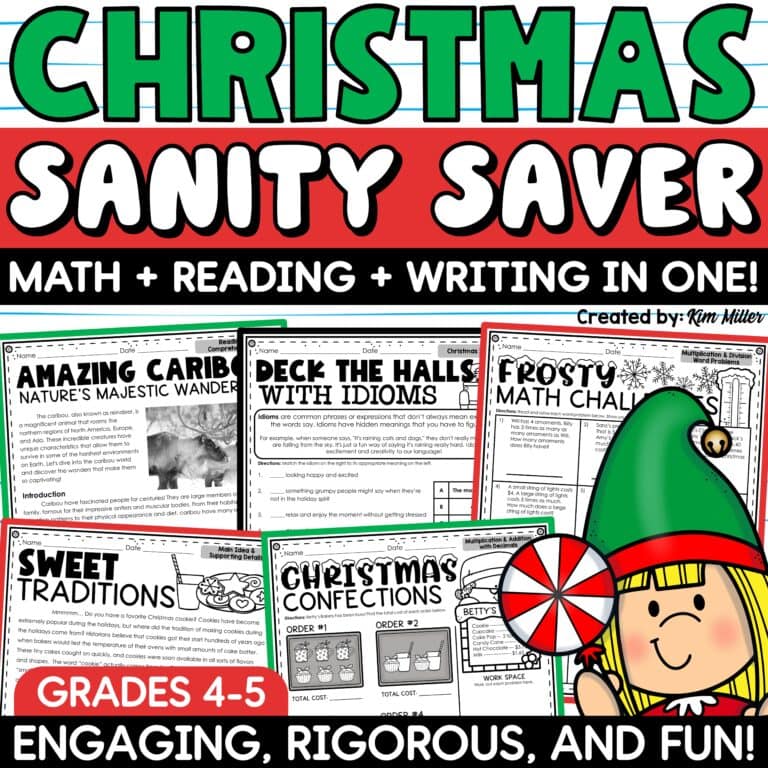 Christmas Activities Math Reading Comprehension Writing No Prep Worksheets