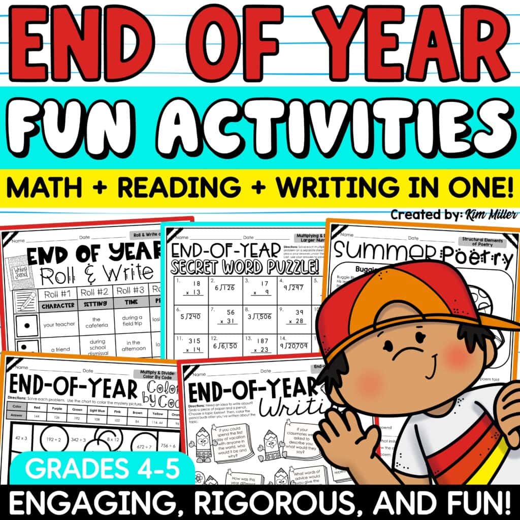 End of the Year Activities Reading Math Last Week Day of School 4th 5th Grade
