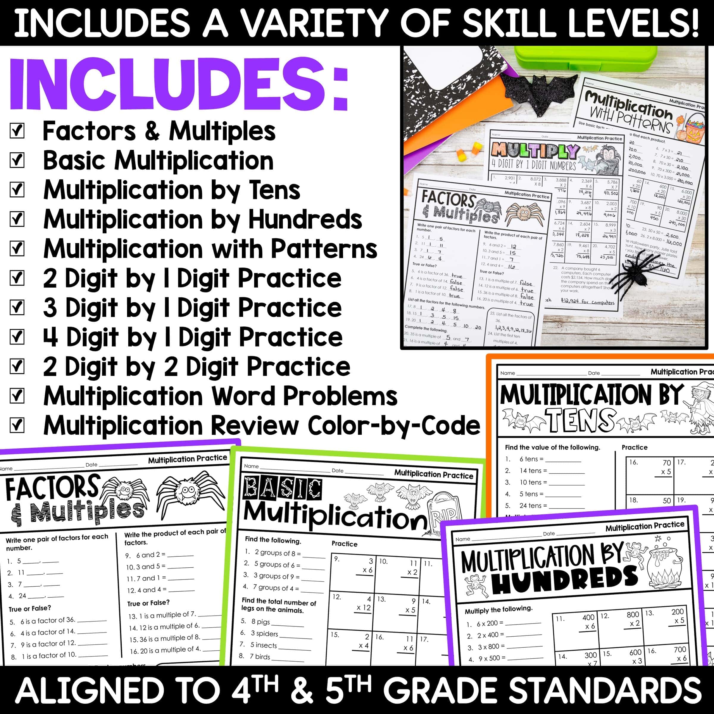 Halloween Math Worksheets Activities Halloween Multiplication Color By Number - Image 2