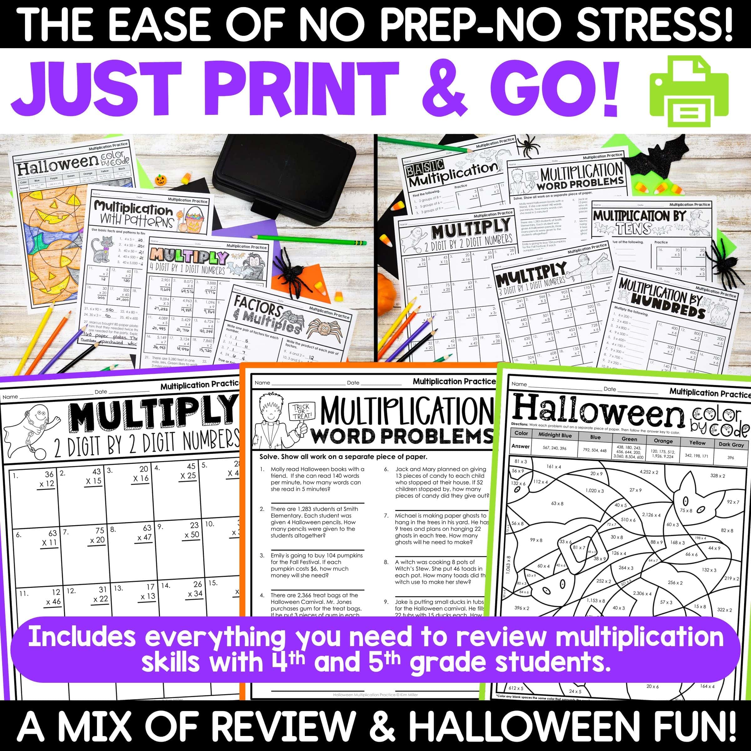 Halloween Math Worksheets Activities Halloween Multiplication Color By Number - Image 4
