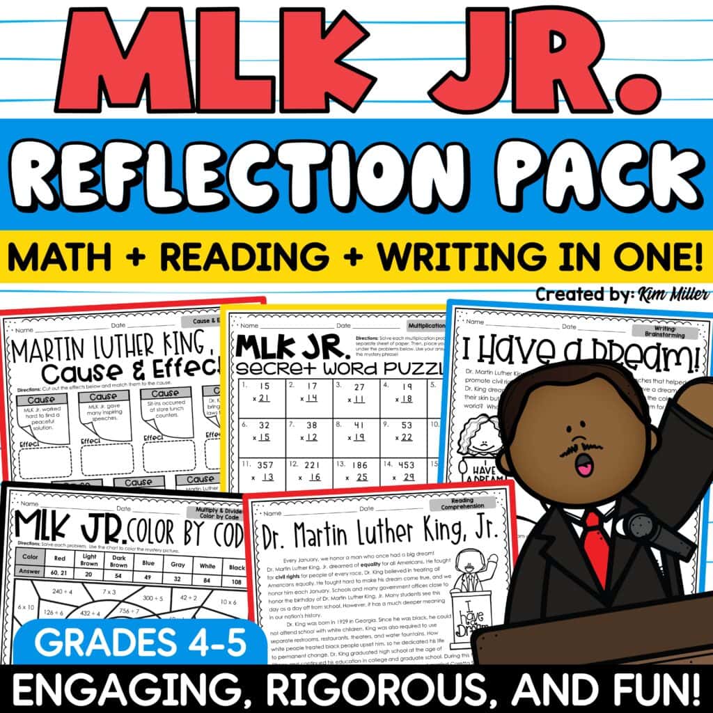 Martin Luther King Jr. Activities MLK Day Math Reading Comprehension Worksheets
