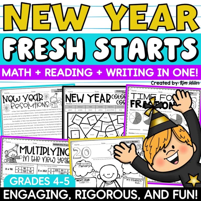 New Year 2026 New Years Resolutions Winter Math Activities Reading Comprehension