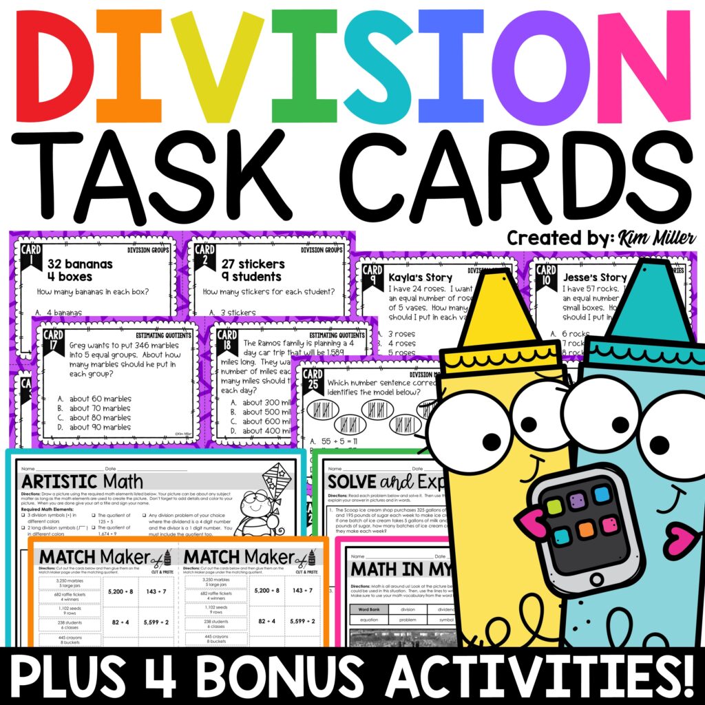 Long Division Task Cards Practice Worksheets Division Word Problems Game