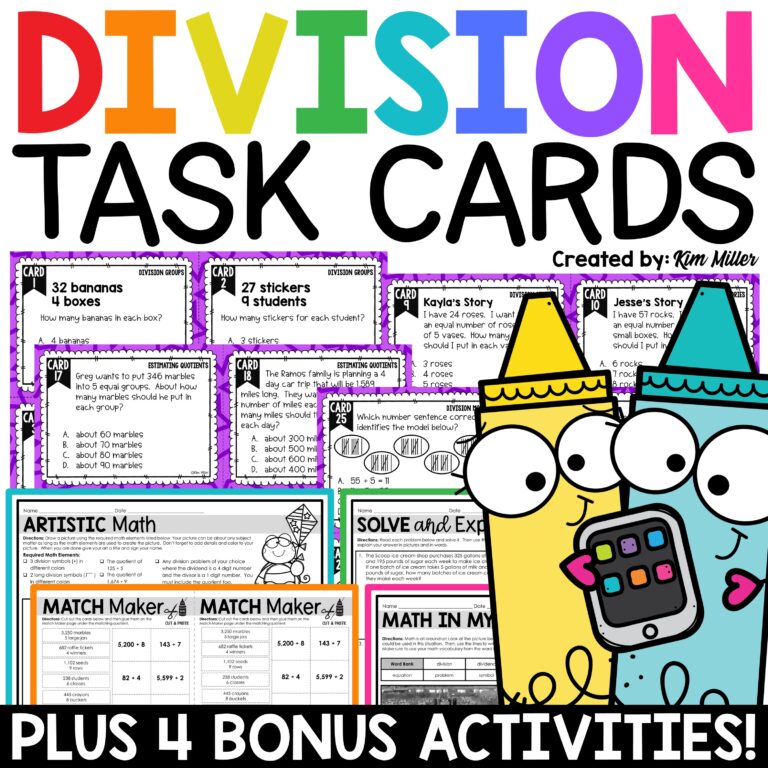 Long Division Task Cards Practice Worksheets Division Word Problems Game