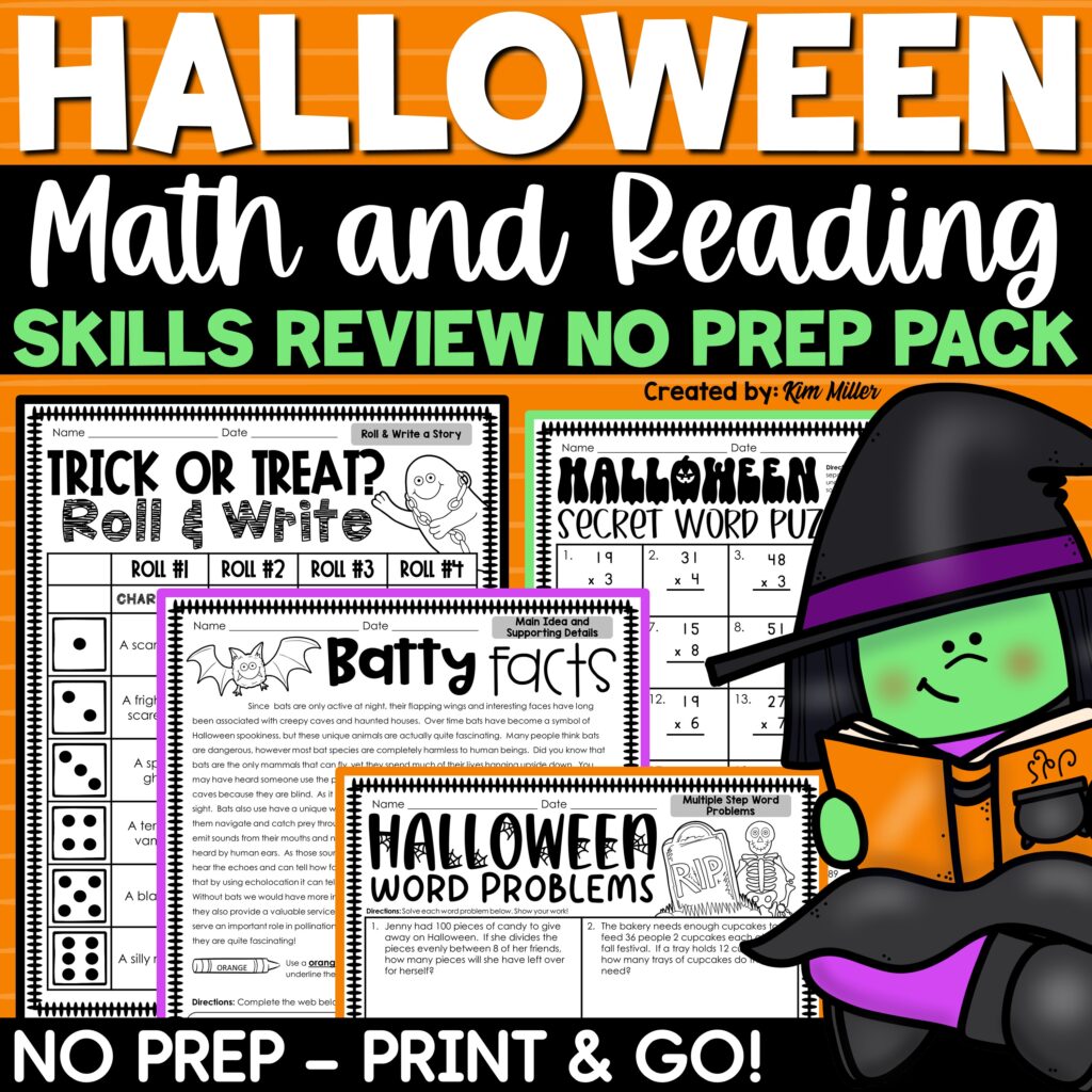 Halloween Activities Math Reading Writing Worksheets October Fall No Prep Packet