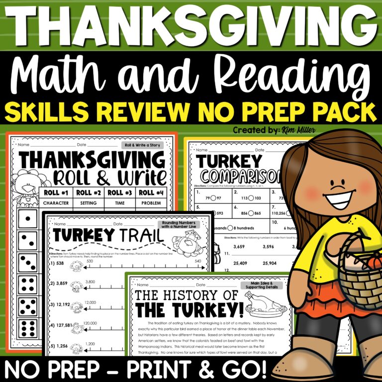 Thanksgiving Activities Math Reading Writing Worksheets November Fall No Prep Packet