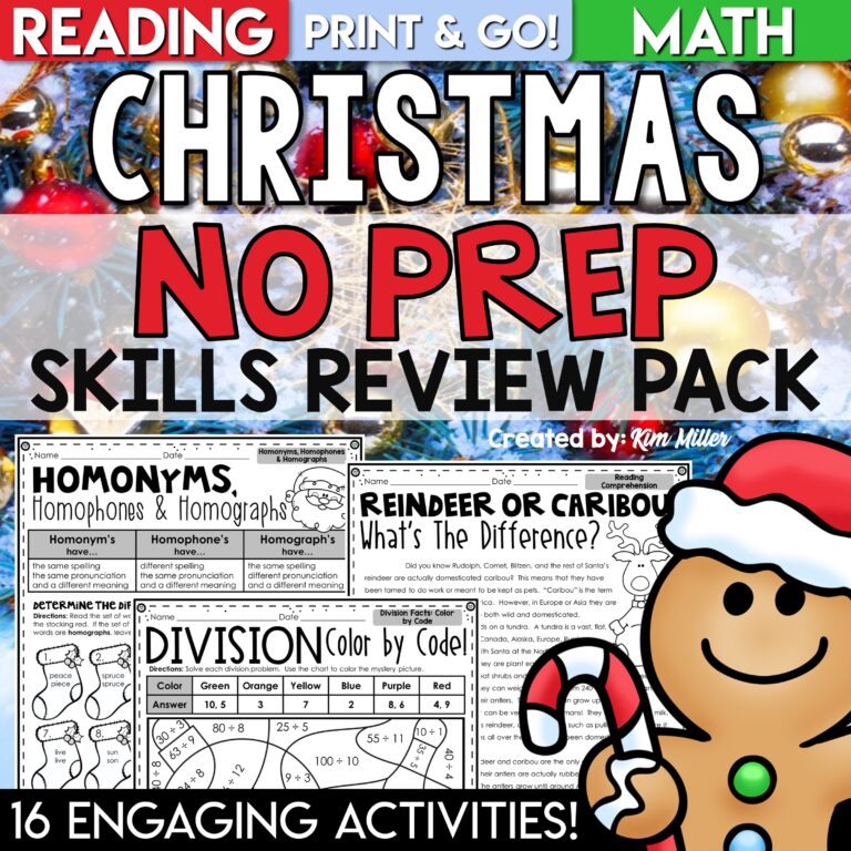 No Prep Christmas Activities Skills Review Packet