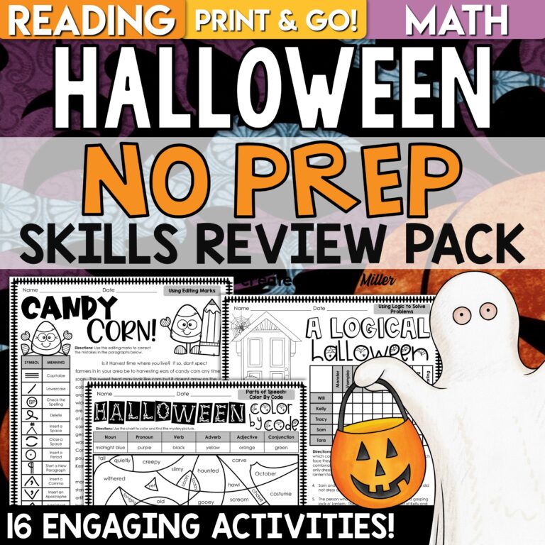 Halloween Reading and Math No Prep Activities