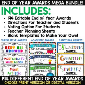 End of the Year Awards | EDITABLE Classroom Student Awards | Mega Bundle