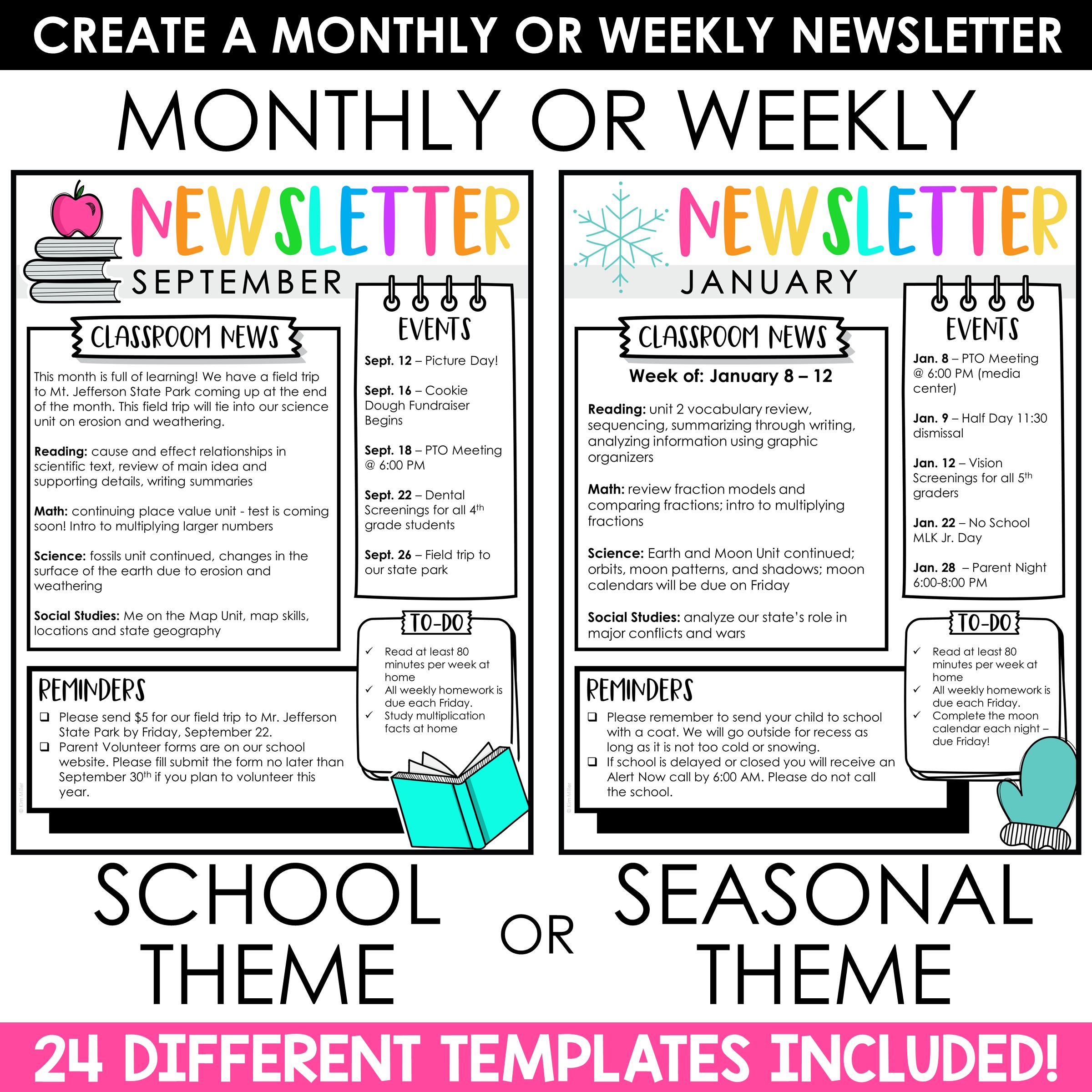 Editable Classroom Newsletter Templates Print or Digital PPT or