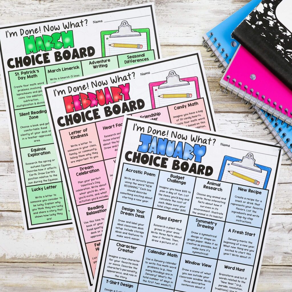 Monthly Choice Boards for Upper Elementary