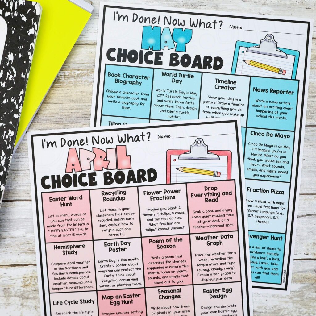 Monthly Choice Boards for Upper Elementary
