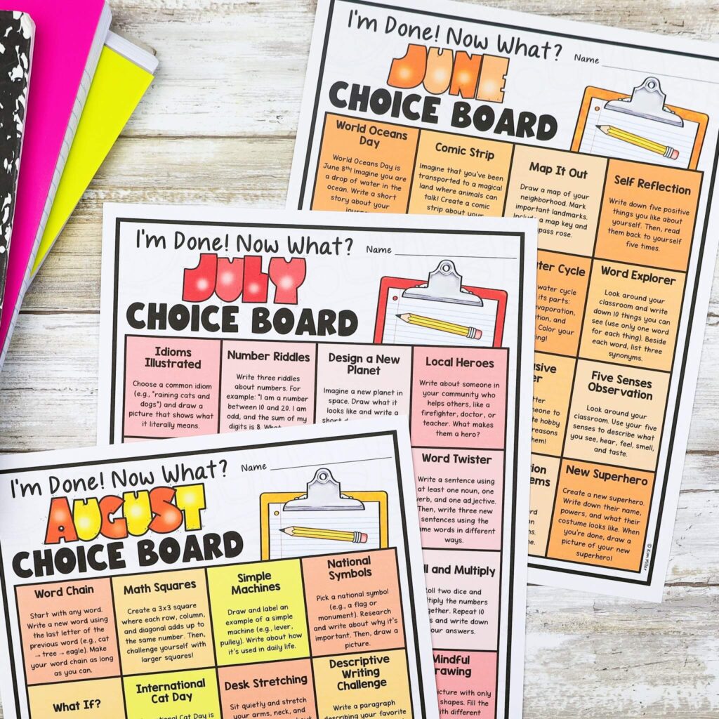 Monthly Choice Boards for Upper Elementary