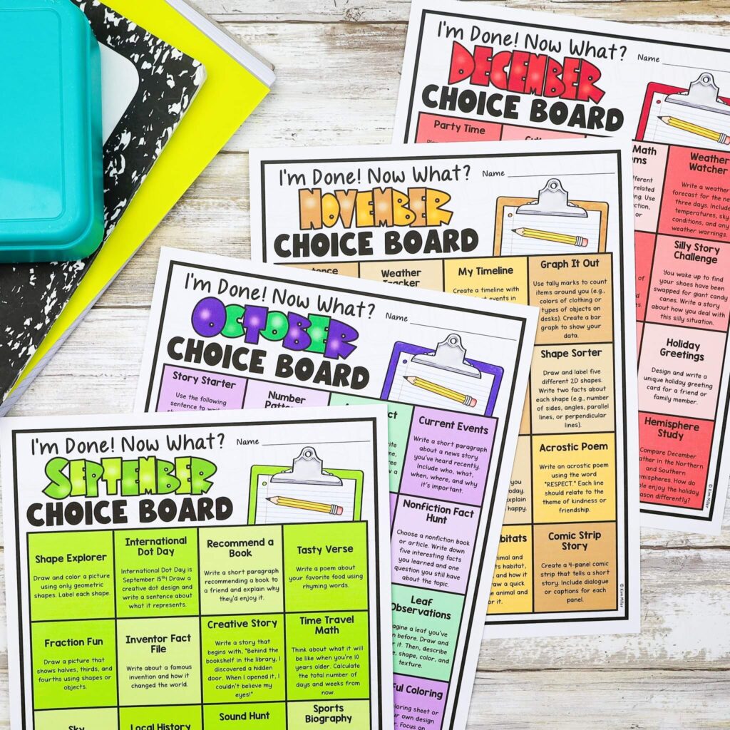 Monthly Choice Boards for Upper Elementary