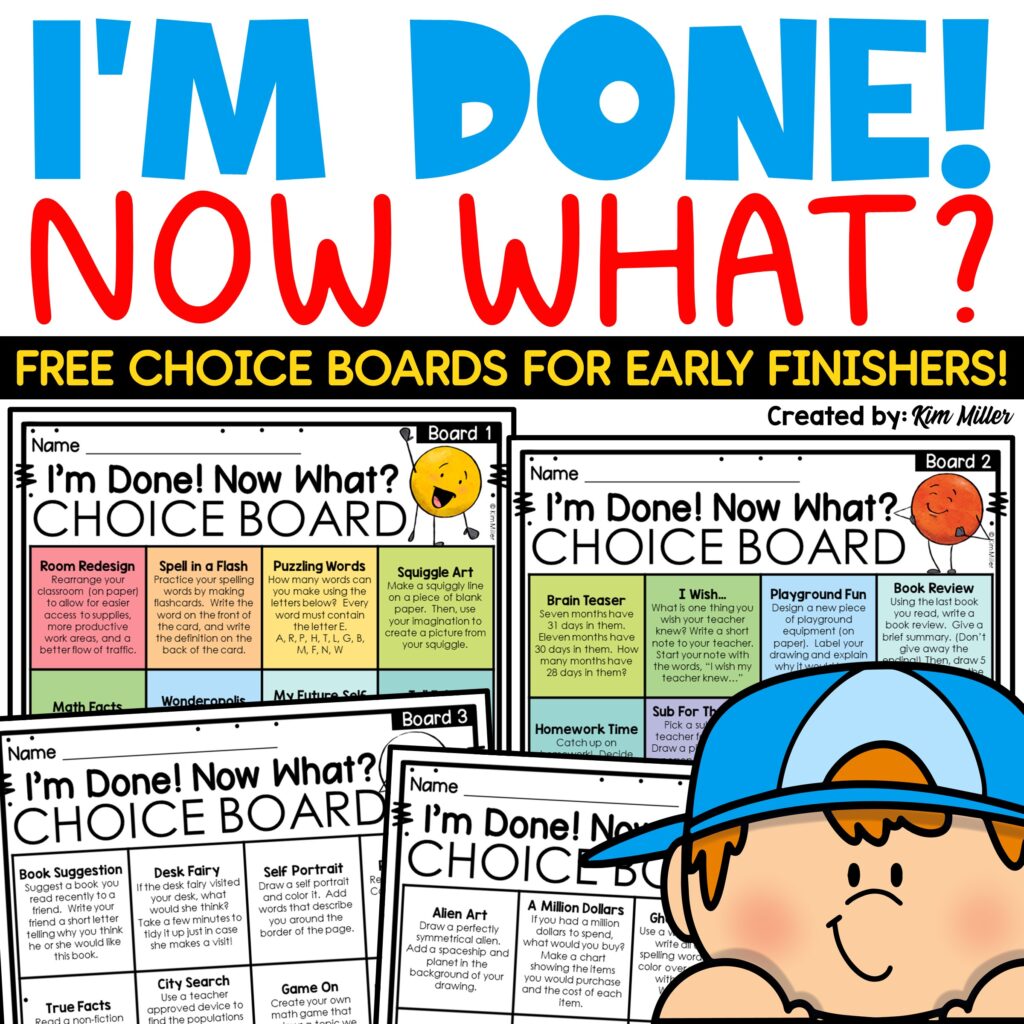 free choice boards for early finishers in the classroom