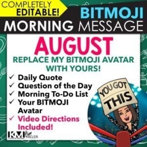 August Morning Message Slides Bitmoji | Writing Prompts | EDITABLE