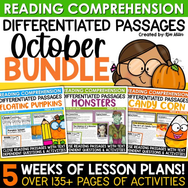 Halloween Fall Close Reading Passages for 3rd, 4th, and 5th Grade