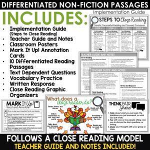Thanksgiving Activities Differentiated Reading Comprehension Passages BUNDLE