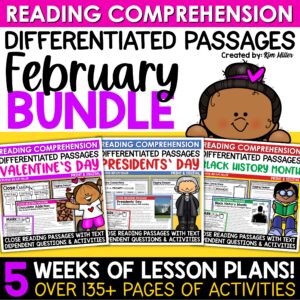 Valentine’s Day Activities Reading Comprehension Passages February BUNDLE