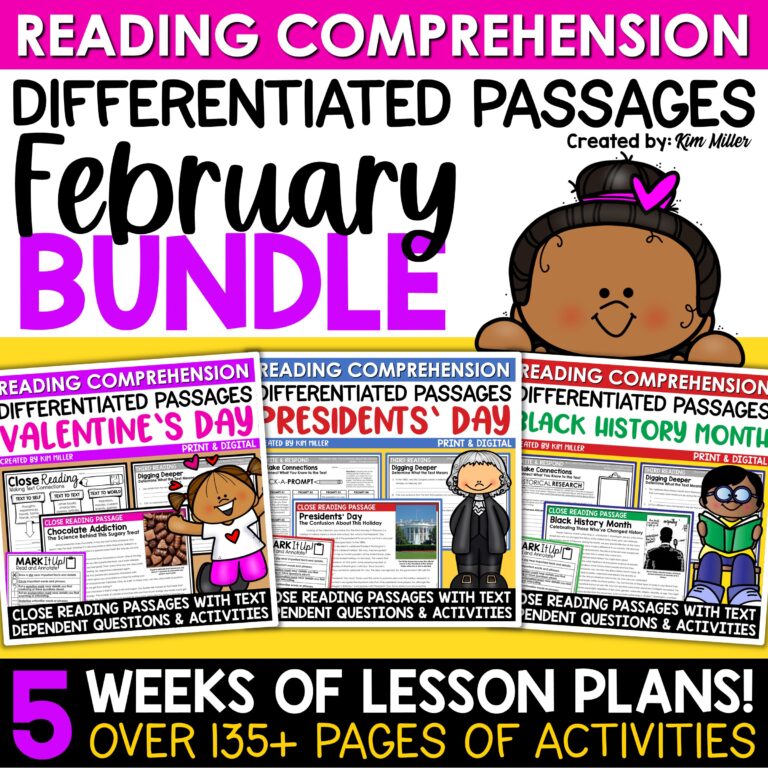 Valentine's Day February Reading Comprehension Passages for 3rd, 4th, and 5th Grade