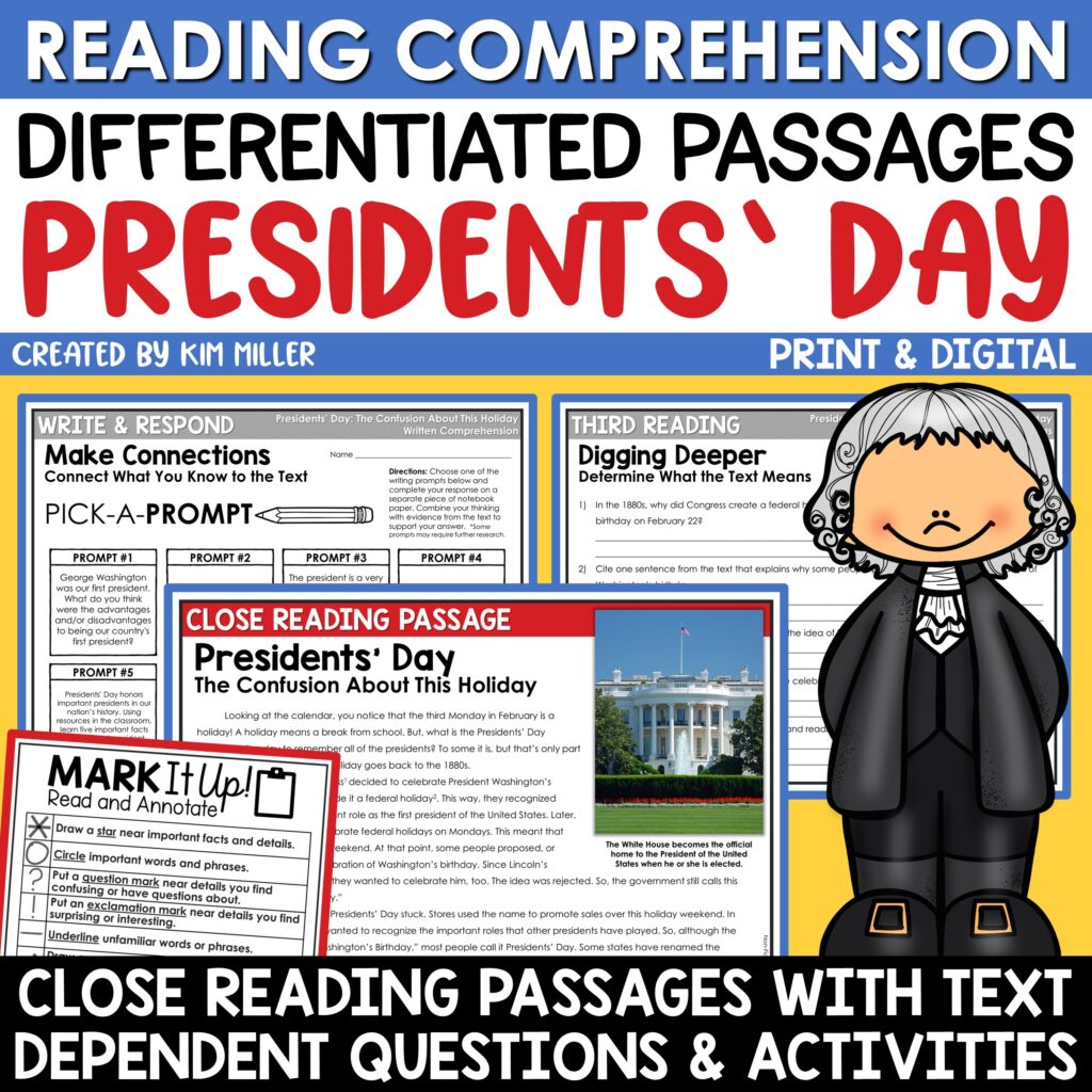 Presidents Day Reading Comprehension Passages for 3rd, 4th, and 5th Grade