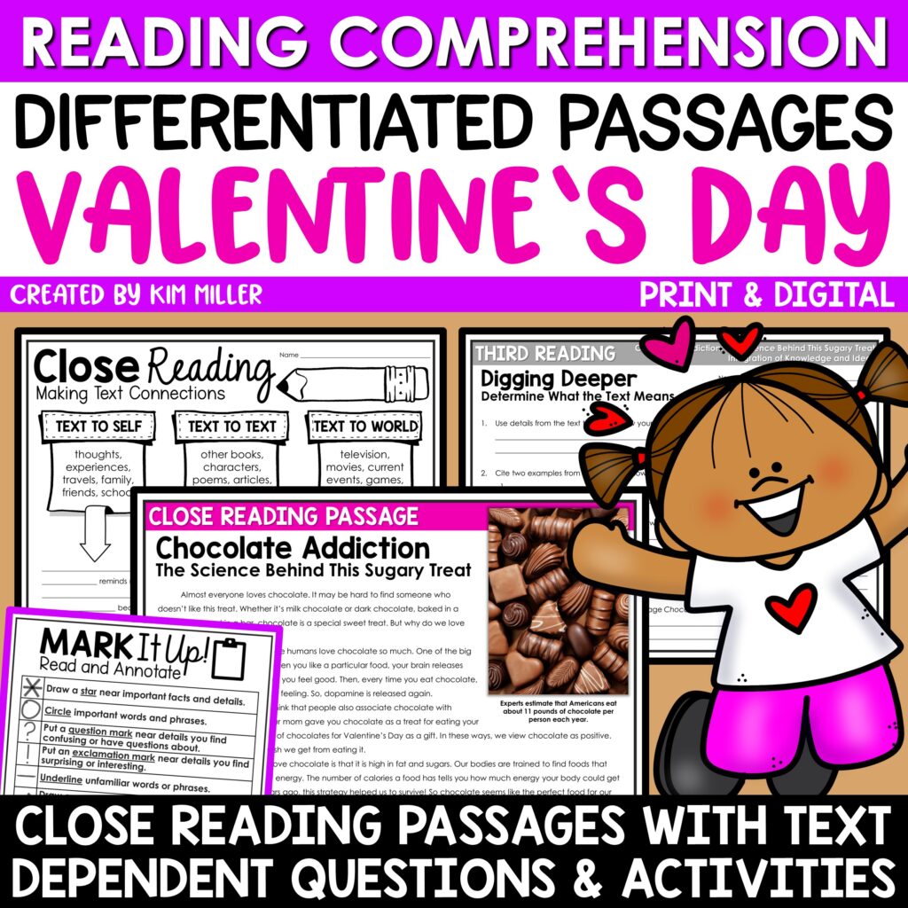 Valentine's Day Reading Comprehension Passages for 3rd, 4th, and 5th Grade