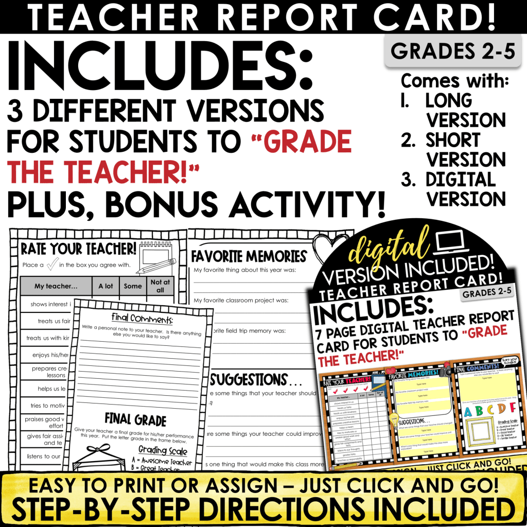 End of Year Teacher Report Card: Grade the Teacher!