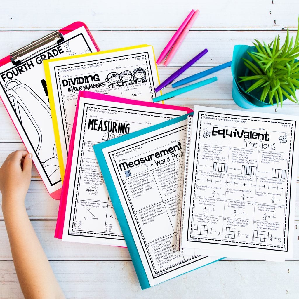 4th grade math printables for distance learning and review