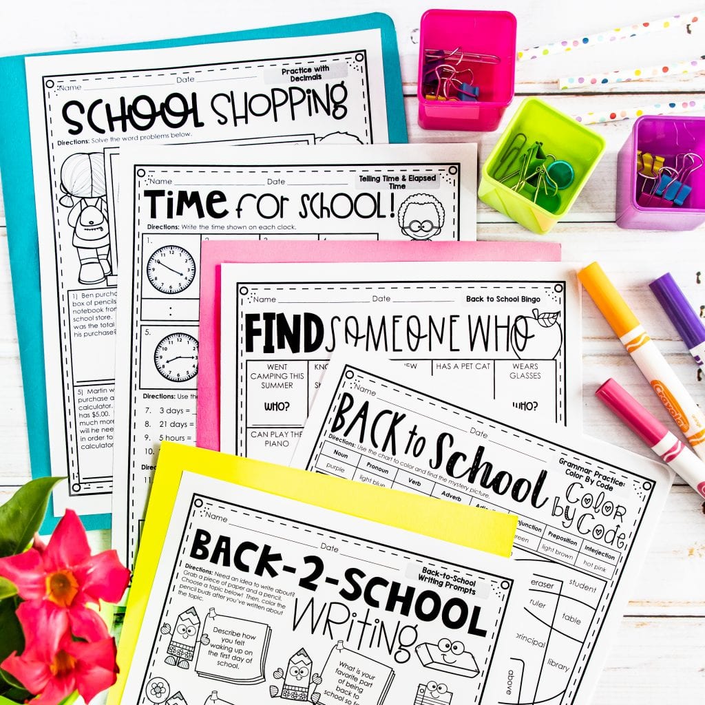back to school no prep printable activities for centers or review