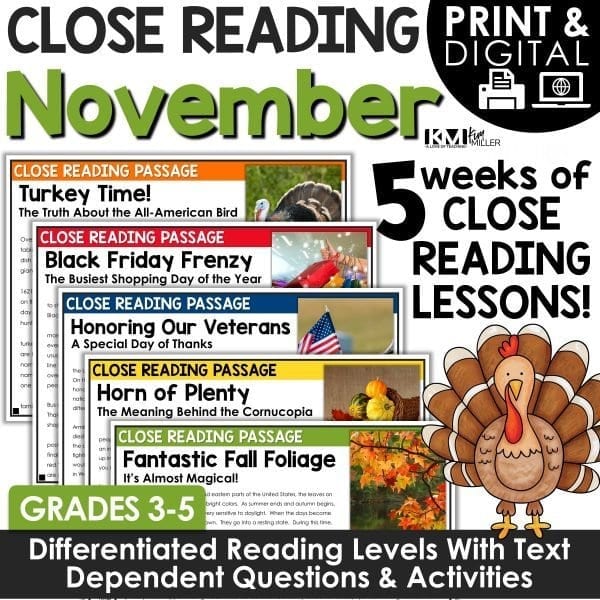 November Close Reading Comprehension