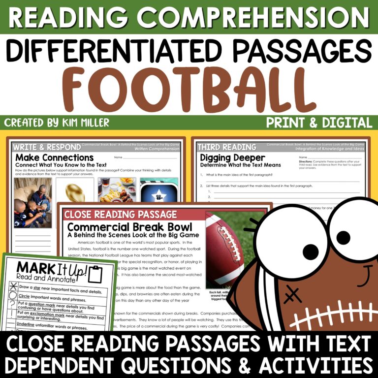 Super Bowl Football Reading Comprehension Passages for 3rd, 4th, and 5th Grade