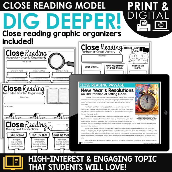 New Year January Reading Comprehension Passages for 3rd, 4th, and 5th Grade