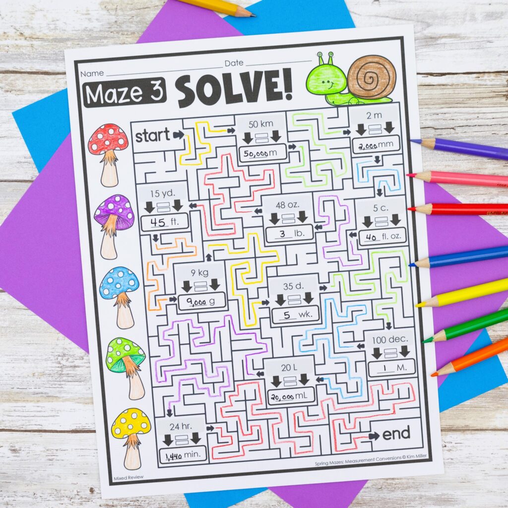 Measurement Conversions Practice Worksheets Spring Math Mazes