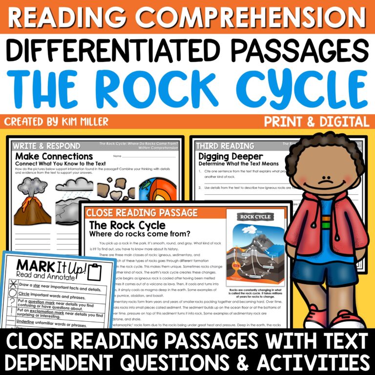 Rock Cycle Activities Reading Comprehension Passages for 3rd, 4th, and 5th Grade