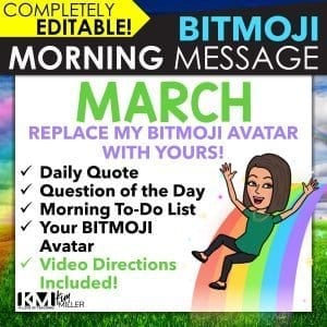 March Morning Message Slides Bitmoji | Writing Prompts | EDITABLE