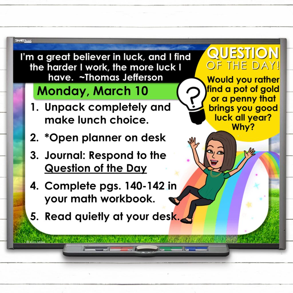 March Morning Meeting Daily Agenda Slides for the Classroom