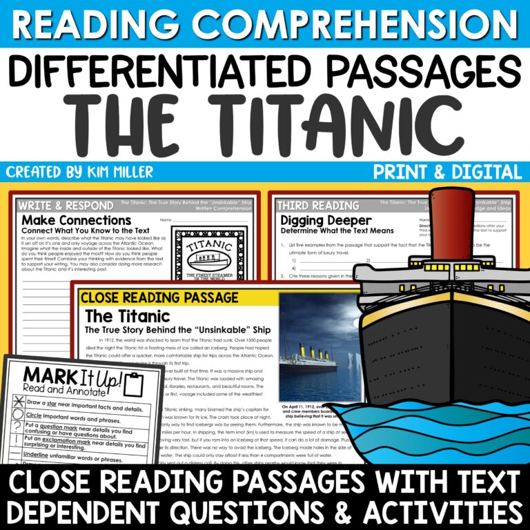 Titanic Activities Reading Comprehension Passages for 3rd, 4th, and 5th Grade