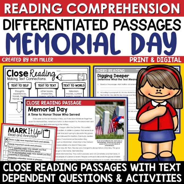 Memorial Day Reading Comprehension Passages for 3rd, 4th, and 5th Grade