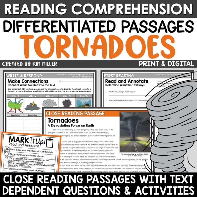 Tornadoes Natural Disasters Reading Comprehension Passages for 3rd, 4th, and 5th Grade