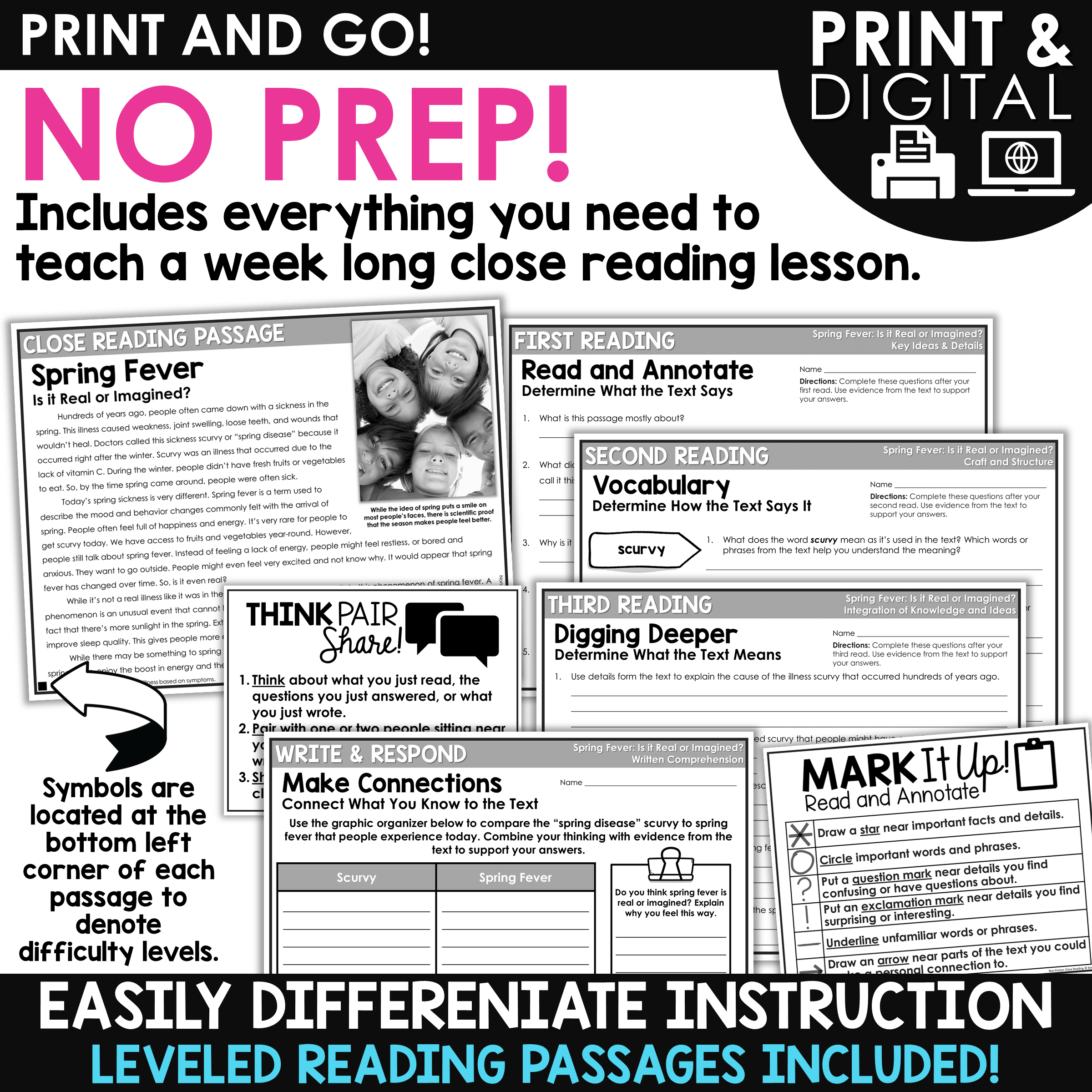 Close Reading Comprehension Passages Spring Fever Print and Google - A Love  of Teaching | Kim Miller