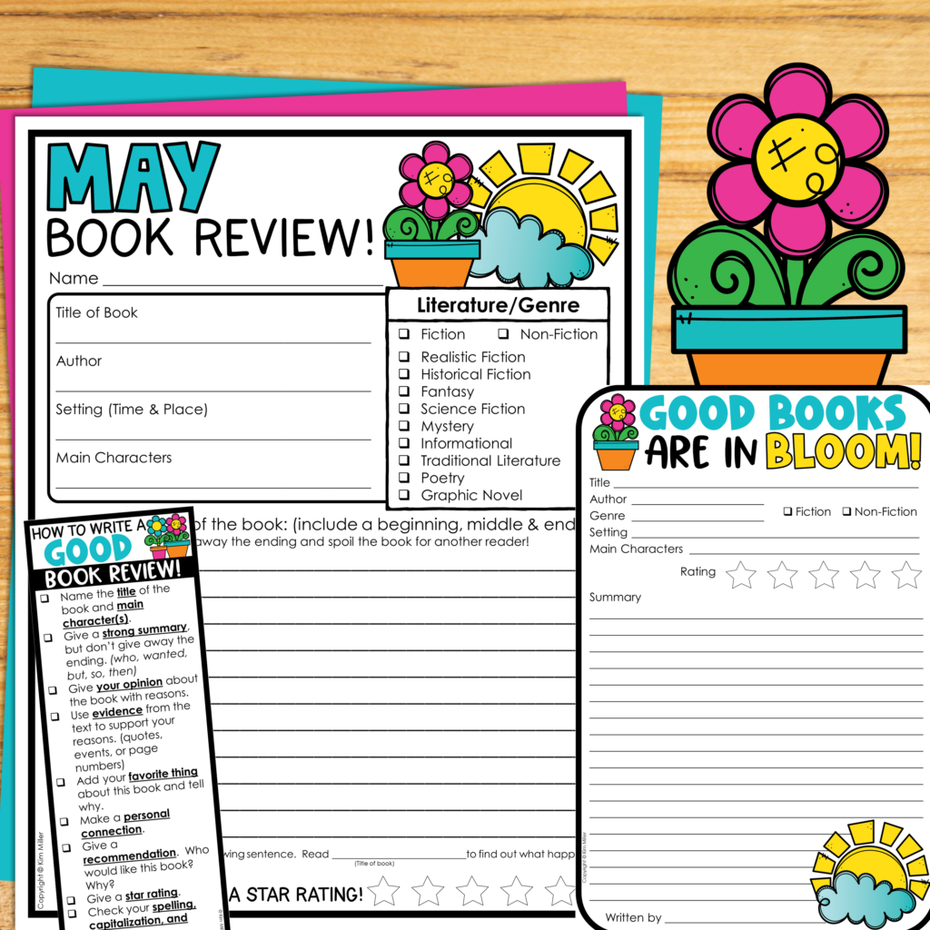 Spring May Bulletin Board Book Report Review Template End of Year Activities