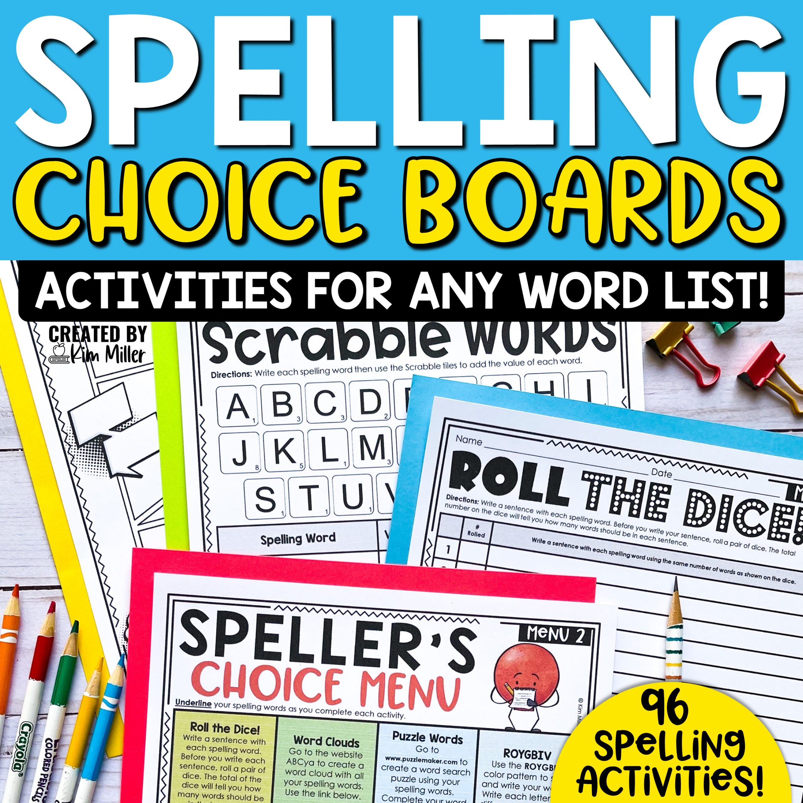 Spelling Activities and Choice Boards | Word Work for ANY List of Words  EDITABLE - A Love of Teaching | Kim Miller