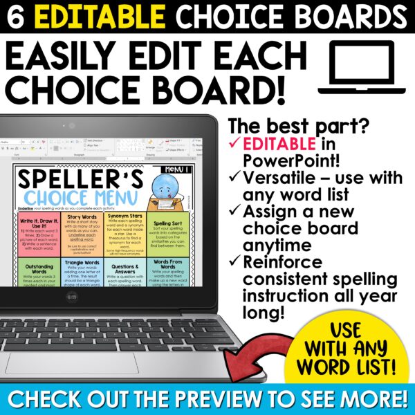 Spelling Choice Boards and Activities