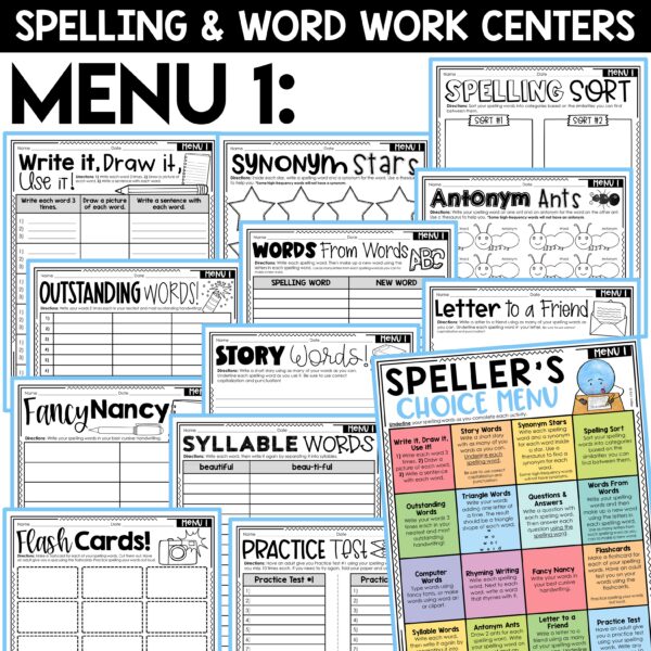 Spelling Choice Boards and Activities