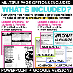 Welcome Back to School EDITABLE Letter Brochure Flipbook Meet the Teacher BUNDLE