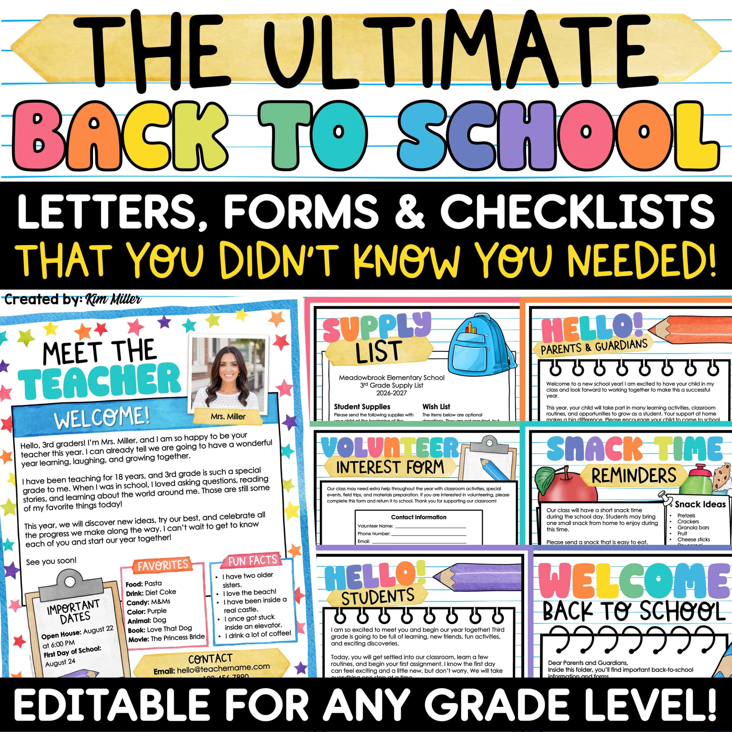 Welcome Back to School Letters and Forms Meet the Teacher Template EDITABLE