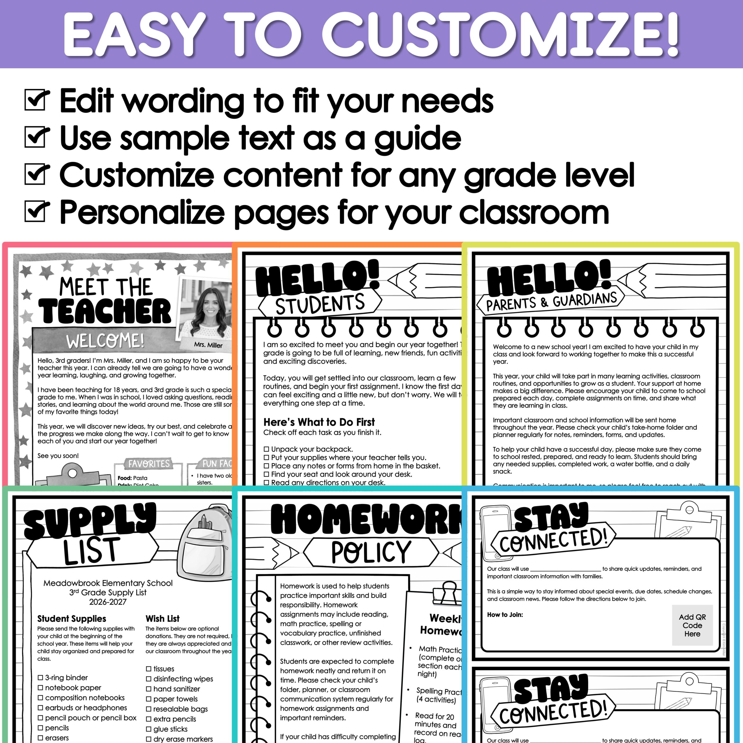 Welcome Back to School Letters and Forms Meet the Teacher Template EDITABLE - Image 12